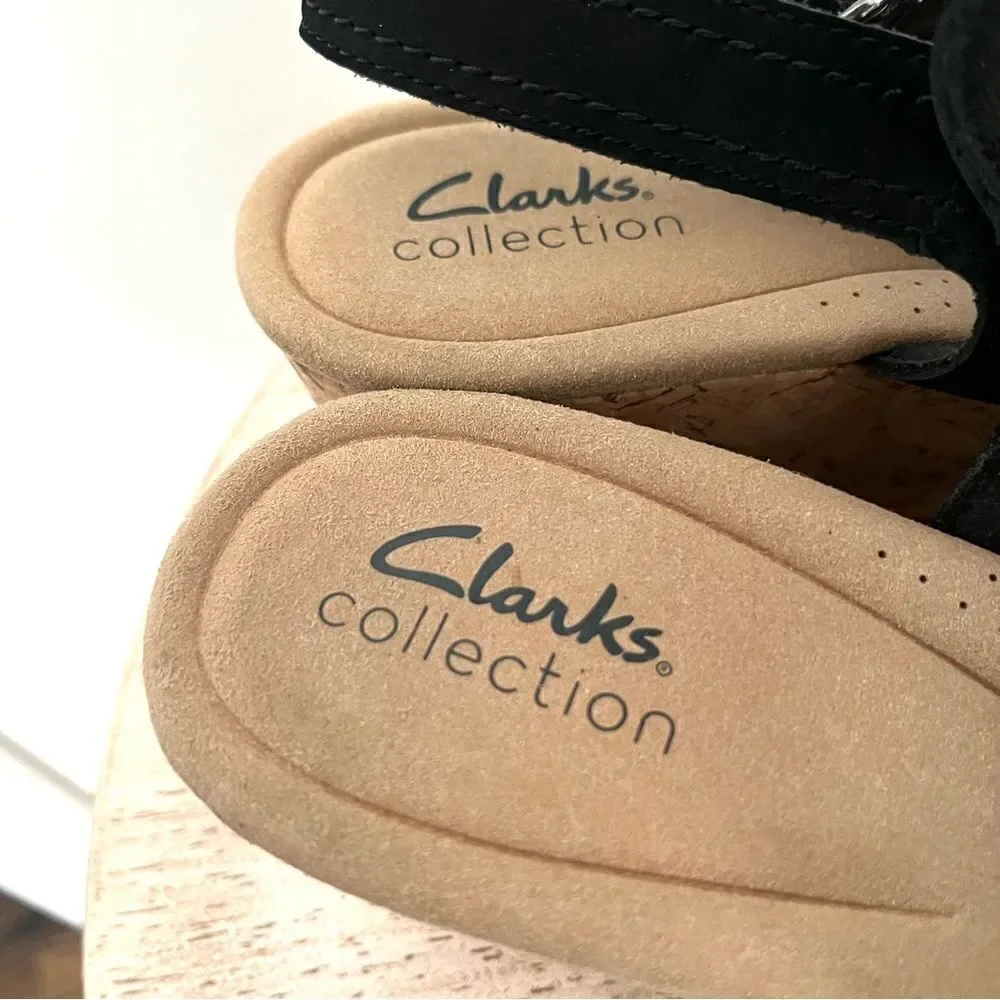 Clark’s Rose Erin Wedge Black Sandals Size 7.5 NWOB